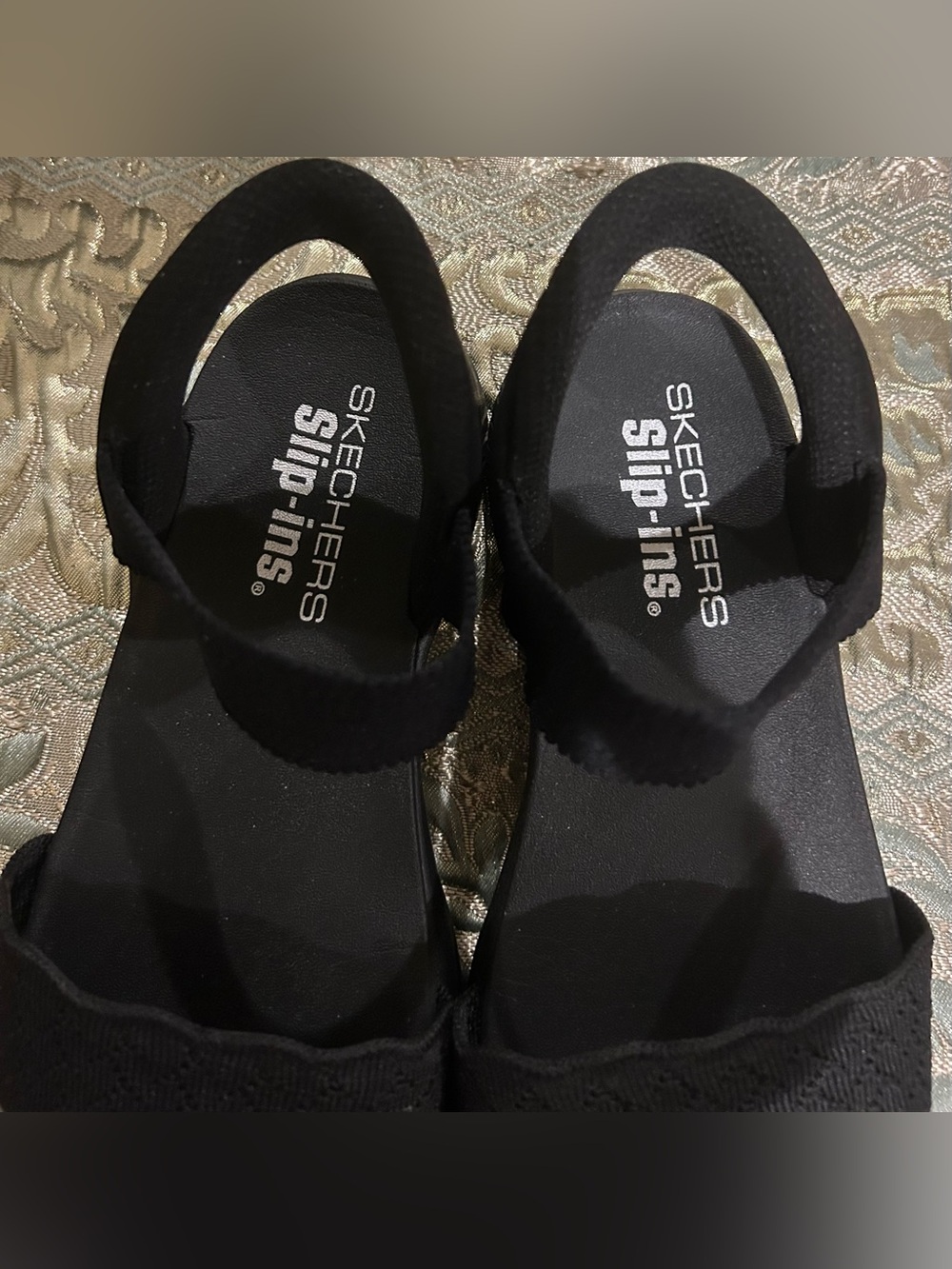 Skechers Women’s Black Knit Strap Comfort Sandals new - Picture 2 of 6